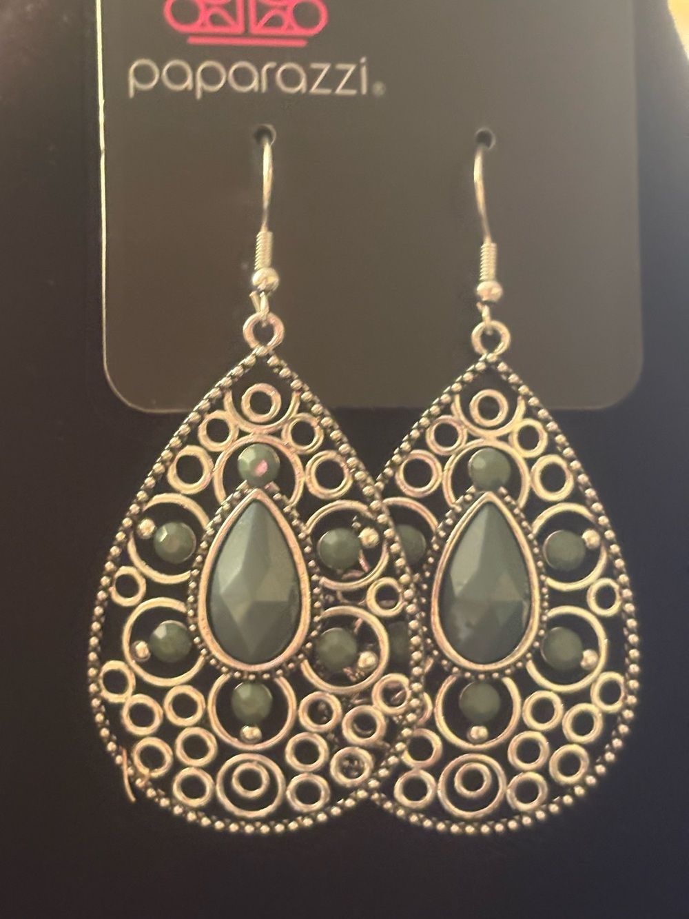 Paparazzi Green Teardrop Filigree Earrings